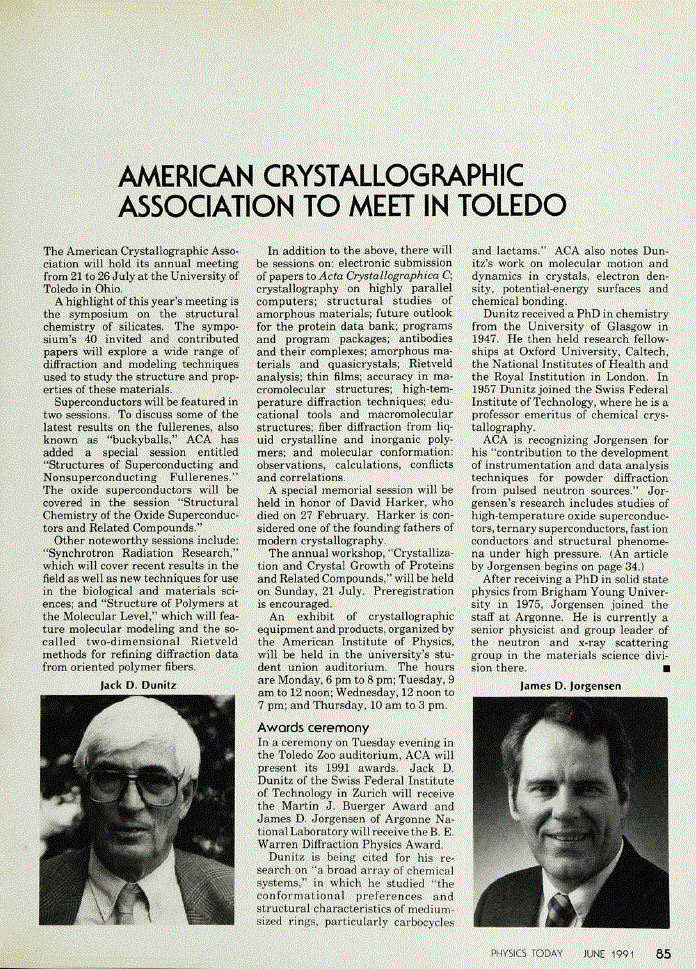 First page of American Crystallographic Association to Meet in Toledo