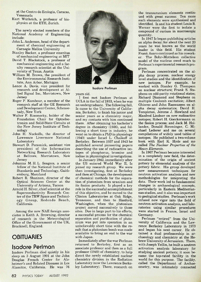 First page of Isadore Perlman