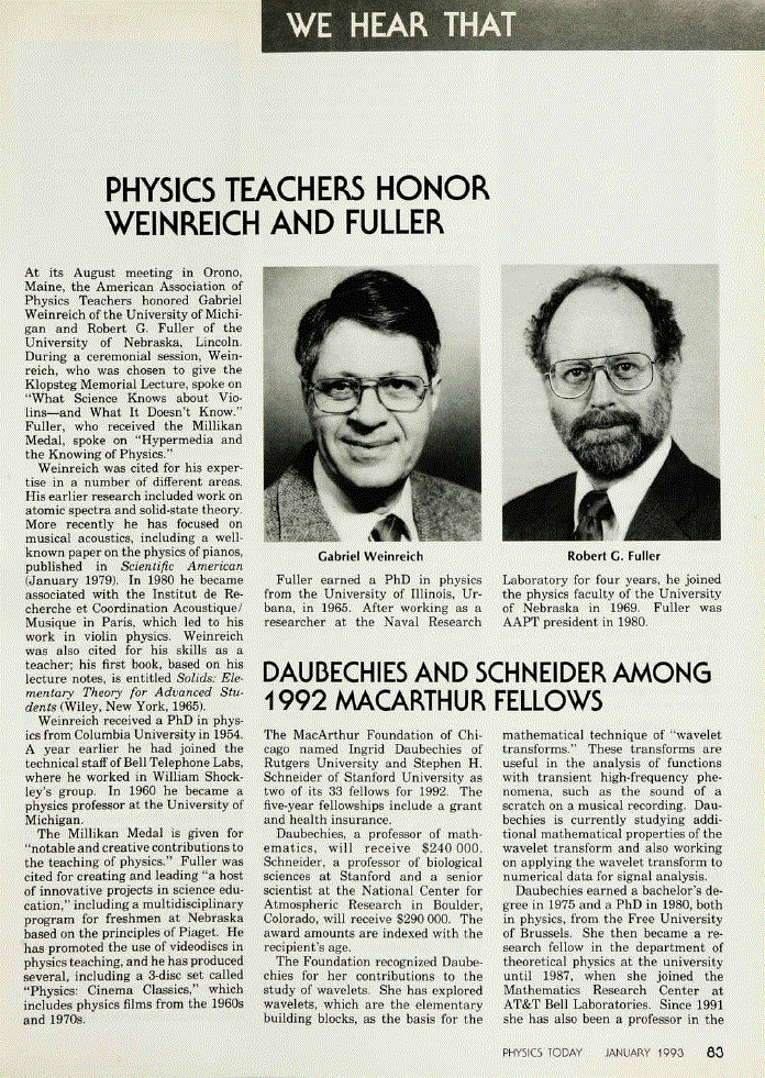 First page of Daubechies and Schneider Among 1992 MacArthur Fellows