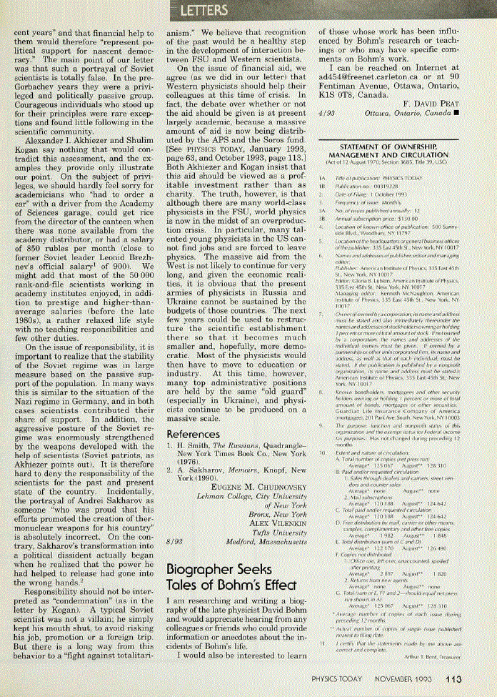 First page of Biographer Seeks Tales of Bohm's Effect