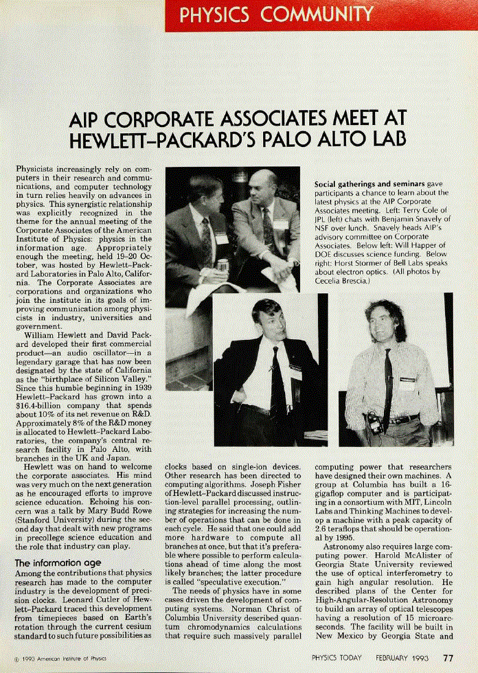First page of AIP Corporate Associates Meet at Hewlett‐Packard's Palo Alto Lab