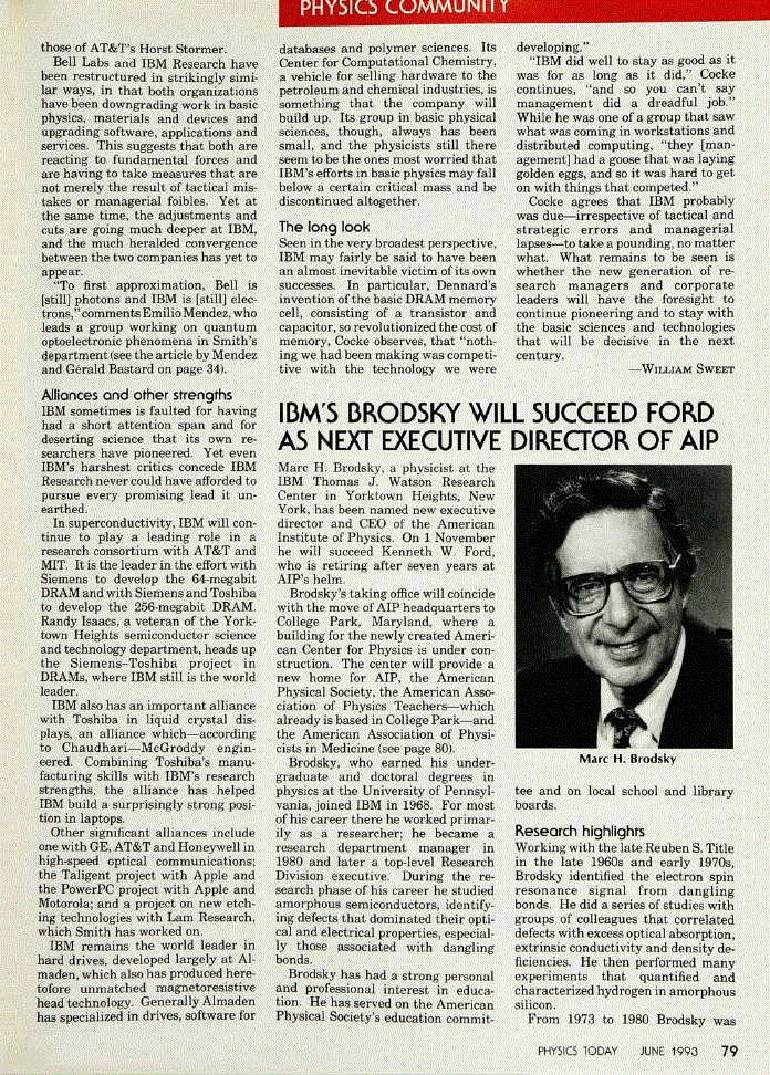 First page of IBM's Brodsky Will Succeed Ford As Next Executive Director of AIP