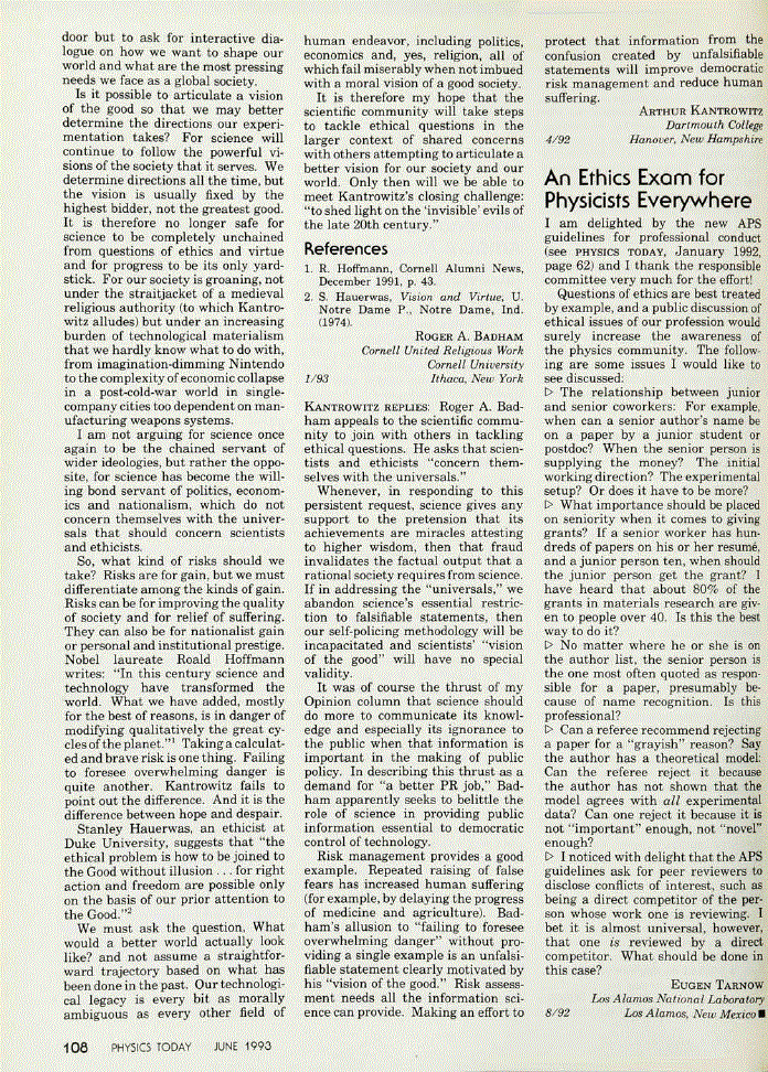First page of An Ethics Exam for Physicists Everywhere
