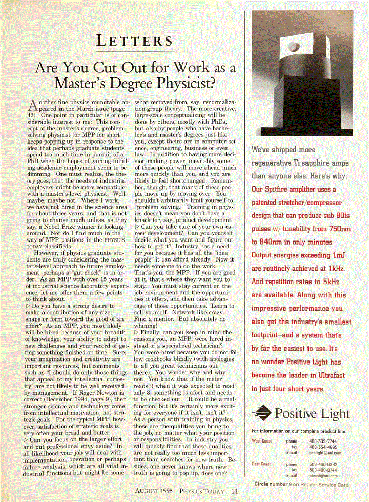 First page of Are You Cut Out for Work as a Master's Degree Physicist?