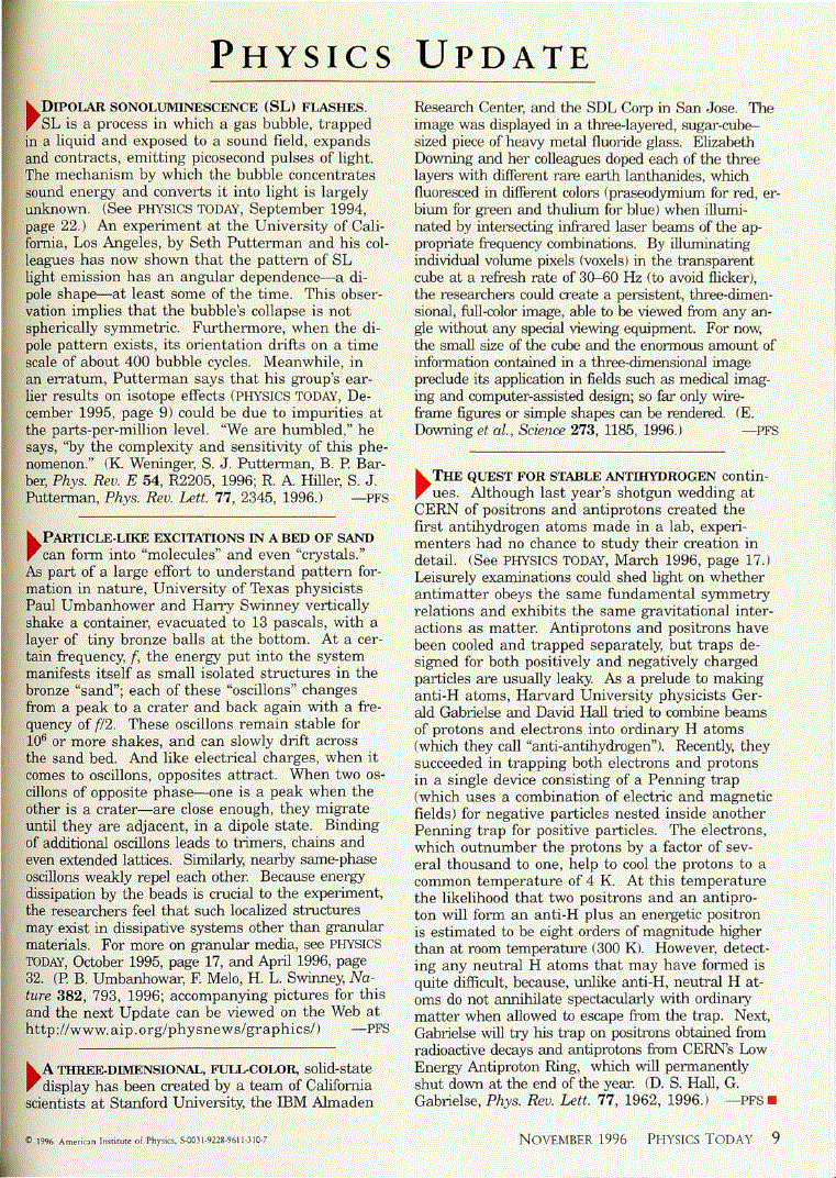 First page of Physics Update