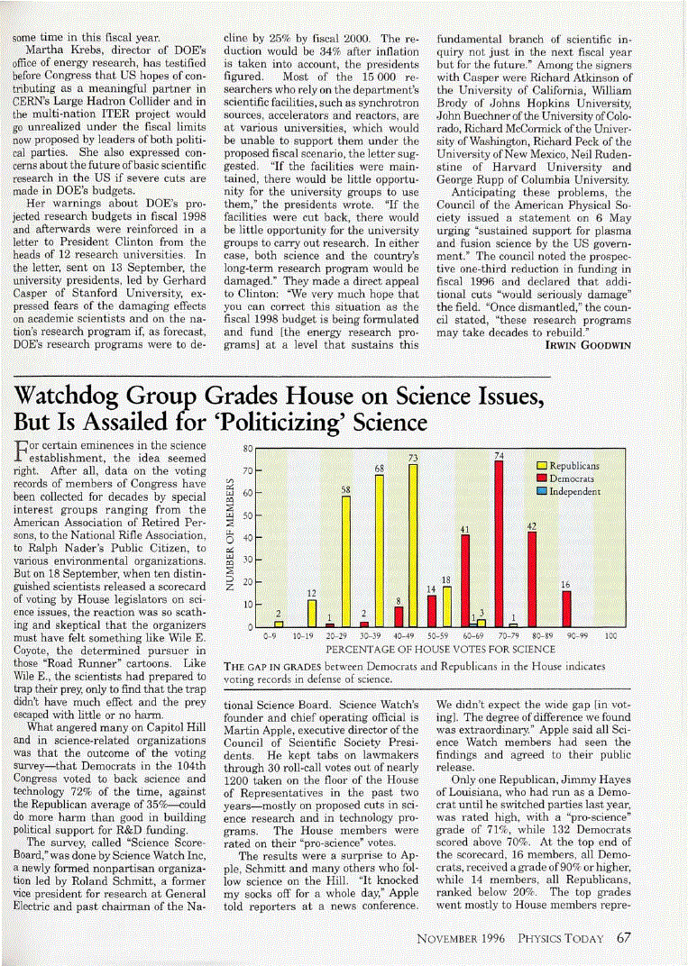 First page of Watchdog Group Grades House on Science Issues, But is Assailed for ‘Politicizing’ Science