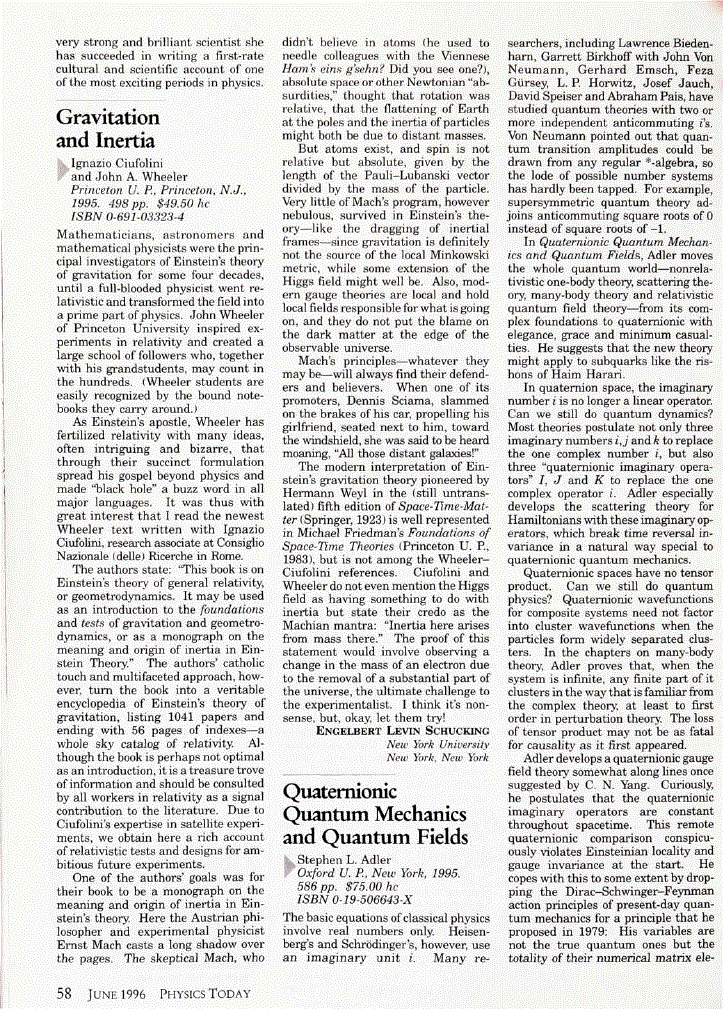 First page of <italic>Quaternionic Quantum Mechanics and Quantum Fields</italic>