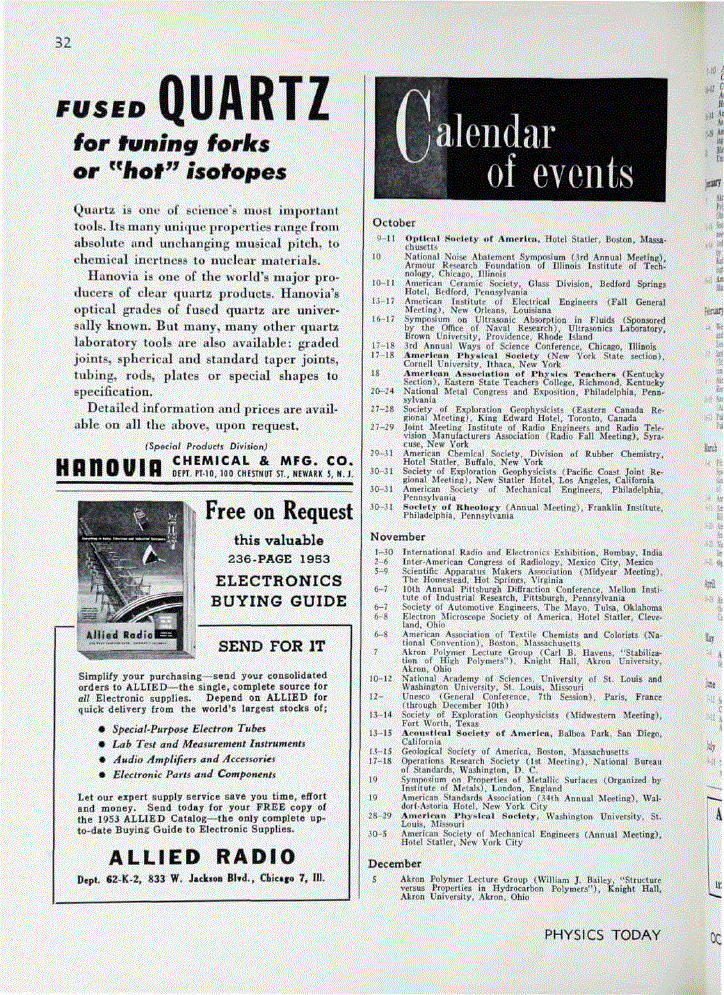 First page of Calendar of Events