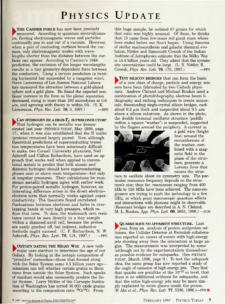 First page of Physics Update
