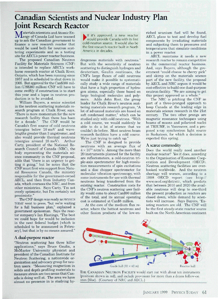 First page of Canadian Scientists and Nuclear Industry Plan Joint Research Reactor
