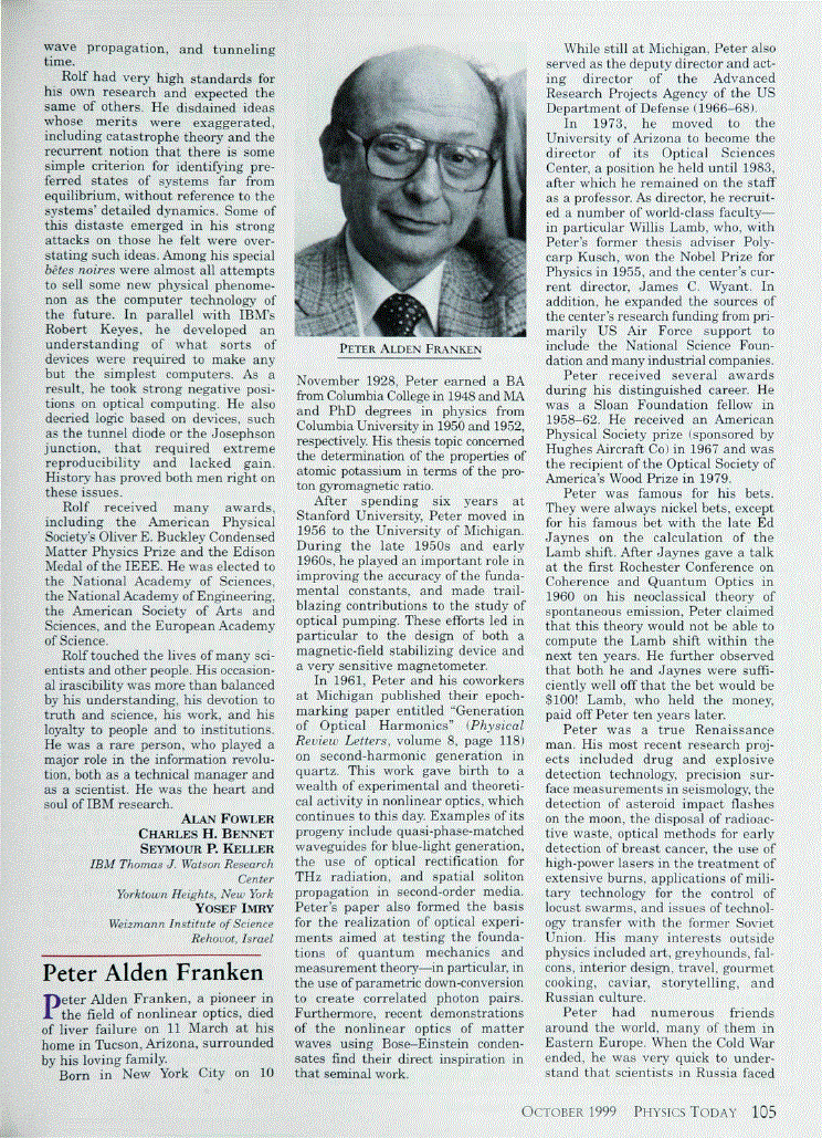 First page of Peter Alden Franken