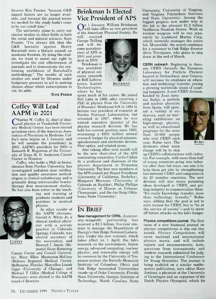 First page of Coffey Will Lead AAPM in 2001