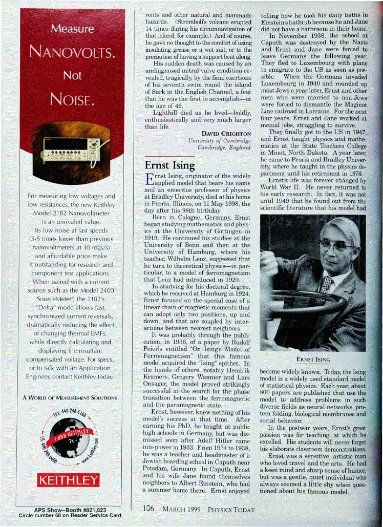 Ernst Ising Physics Today AIP Publishing