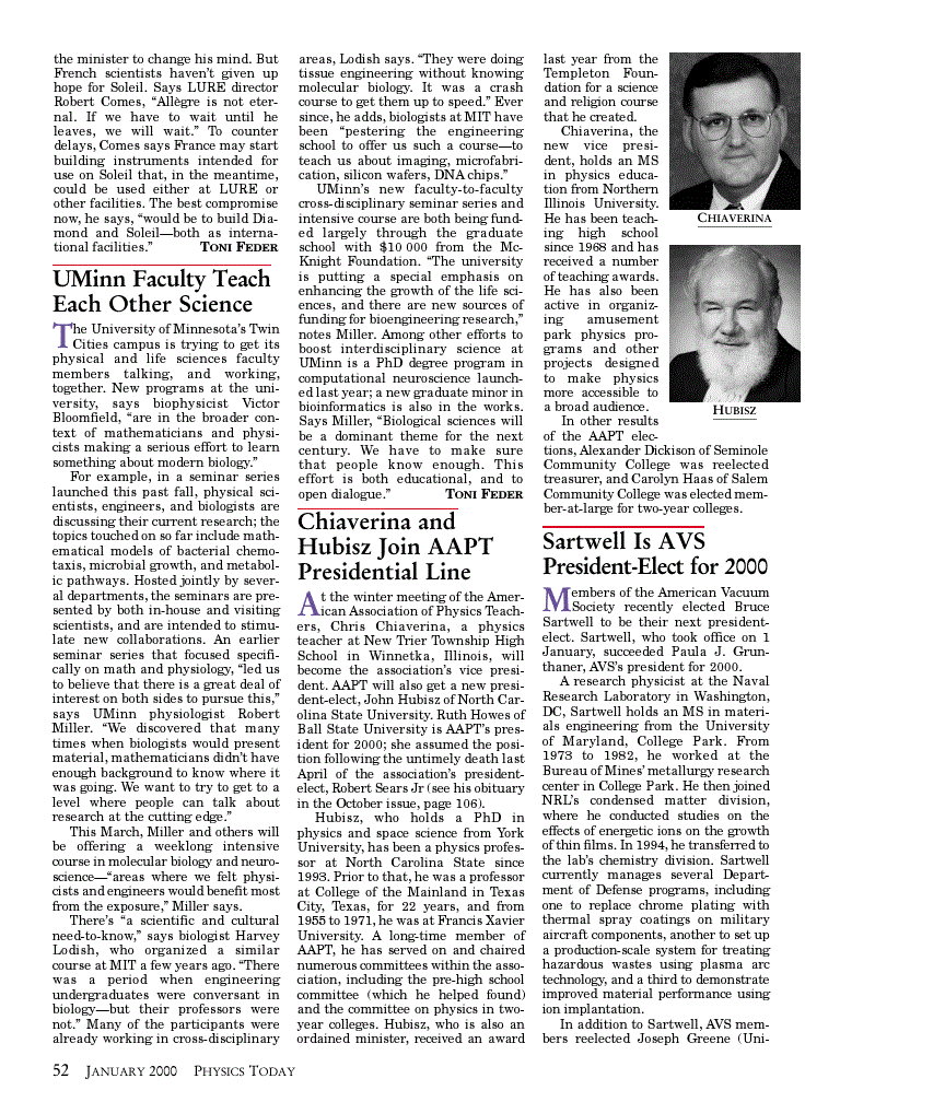 First page of Sartwell Is AVS President‐Elect for 2000