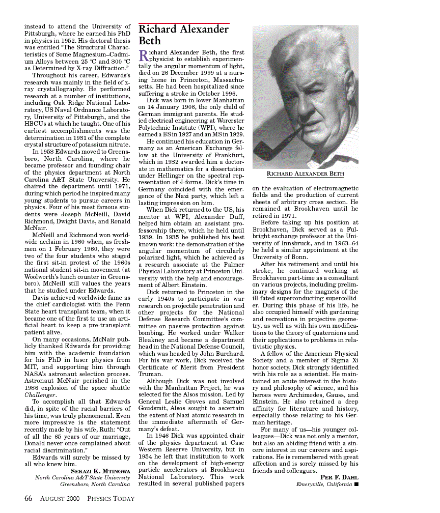 First page of Richard Alexander Beth