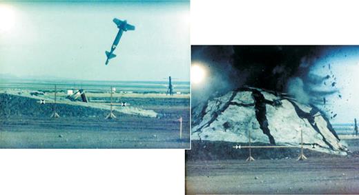  . Figure 1. This conventional laser-guided missile, after smashing into a hardened concrete bunker, penetrated 2–4 meters before detonating its 240-kg high-explosive warhead. Even the best earth-penetrating weapons reach depths of only about 6 meters. This explosion clearly was not contained by its surrounding cap of concrete. 