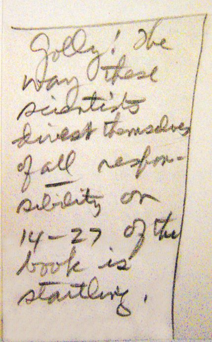 . In this note stuck inside the Pennsylvania manuscript, Atomic Energy Commission member William Waymack expresses his dismay at the authors’ inclusion of sensitive material.