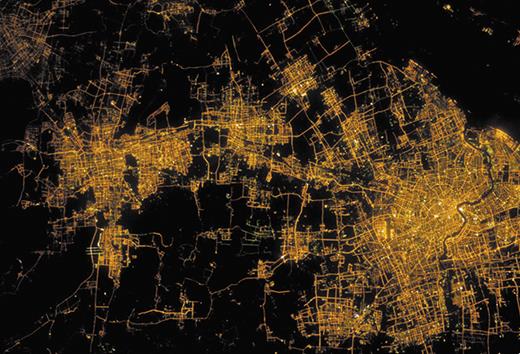. Shanghai at night, as seen from the International Space Station.