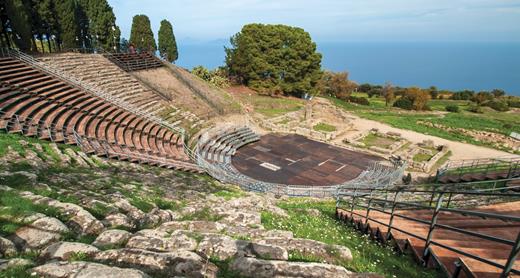 Figure 1. The classical Greek amphitheater of Tindari in Sicily, Italy. Renowned for its acoustics, it allowed vocal sounds to be heard to the last row, 60 meters from the stage. (Photo by Chris Lloyd, 2019, CC-BY-2.0.)