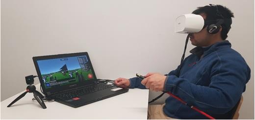Figure 3. Audio-video rendering over a head-mounted display. The portable system offers a fully immersive experience for historic reconstructions using either real-time, game-like explorations, or high-quality 360-degree video playback. (Adapted from B. Horan et al., BMC Psychol. 8, 61, 2020, doi:10.1186/s40359-020-00429-x.)