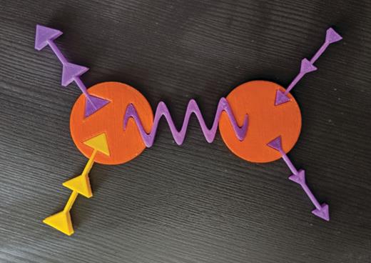  . Snap-together, 3D-printed Feynman diagrams got their start in 2017 at a public Science Hack Day in San Francisco, where Flip Tanedo (assistant professor of theoretical physics at the University of California, Riverside), Matt Bellis (associate professor of physics at Siena College), and Willow Hagen (a graduate student at Carnegie Mellon University) made prototypes. In search of a teaching tool, the hackers were inspired by Tinkertoy. 