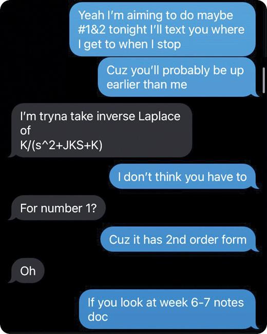  . During a take-home test in an upper-level physics class, students broke the rules to consult with each other. (Courtesy of a regretful cheater.) 