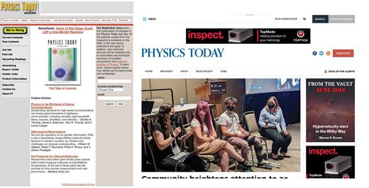 The Physics Today website, in September 2000 and in April 2023.