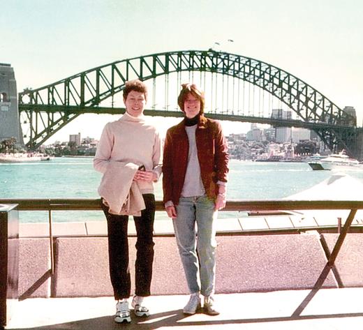 Tam O’Shaughnessy (left) and Ride, pictured here in Sydney, Australia, in 2004, were life and business partners. Friends since childhood, they authored science books together and ran the company Sally Ride Science. (Photo courtesy of Tam O’Shaughnessy.)