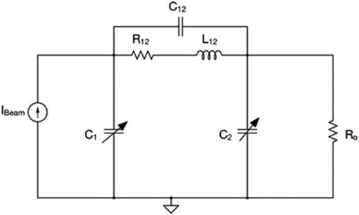 FIG. 2. Pi-circuit model with parasitic elements for L12 (C12 and R12) included.
