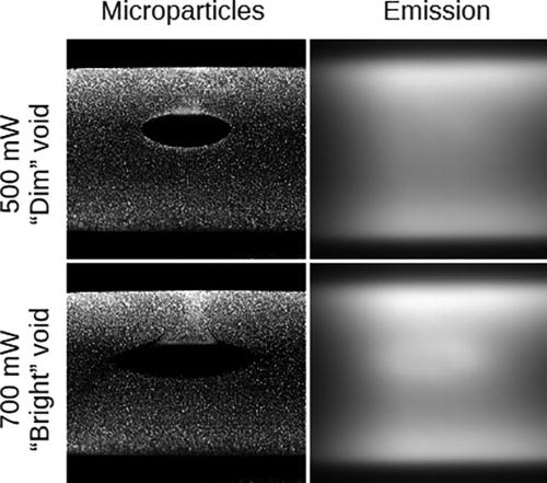 Dim-to-bright void transition on the increase in the RF discharge power. Reproduced with permission from Pikalev et al., Plasma Sources Sci. Technol. 30, 035014 (2021). Copyright 2021 IOP Publishing Ltd.