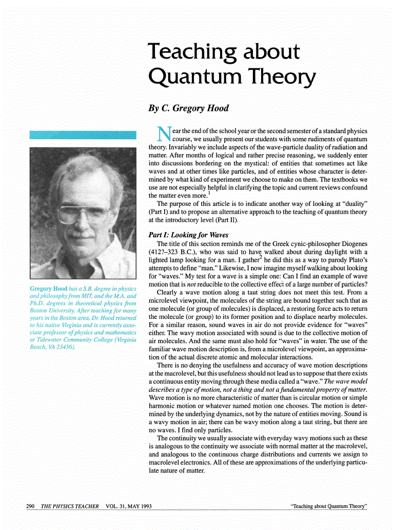 First page of Teaching about quantum theory