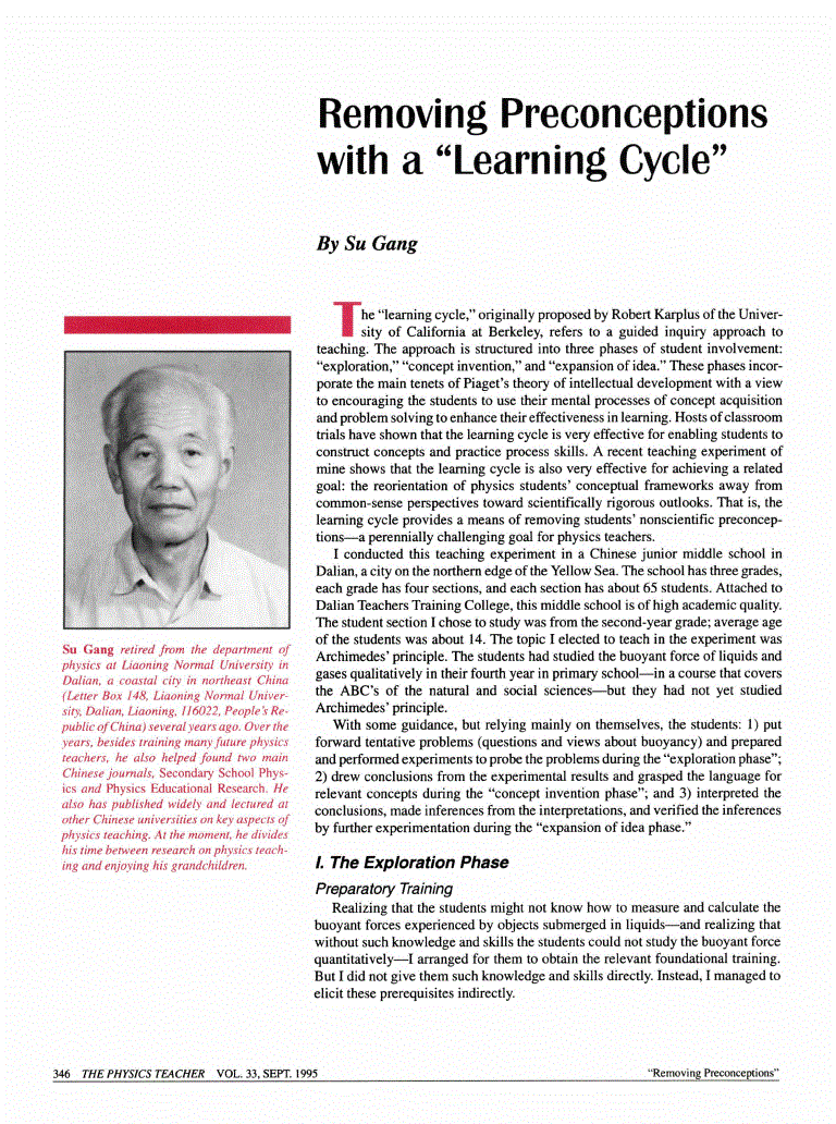 First page of Removing preconceptions with a ‘‘learning cycle’’