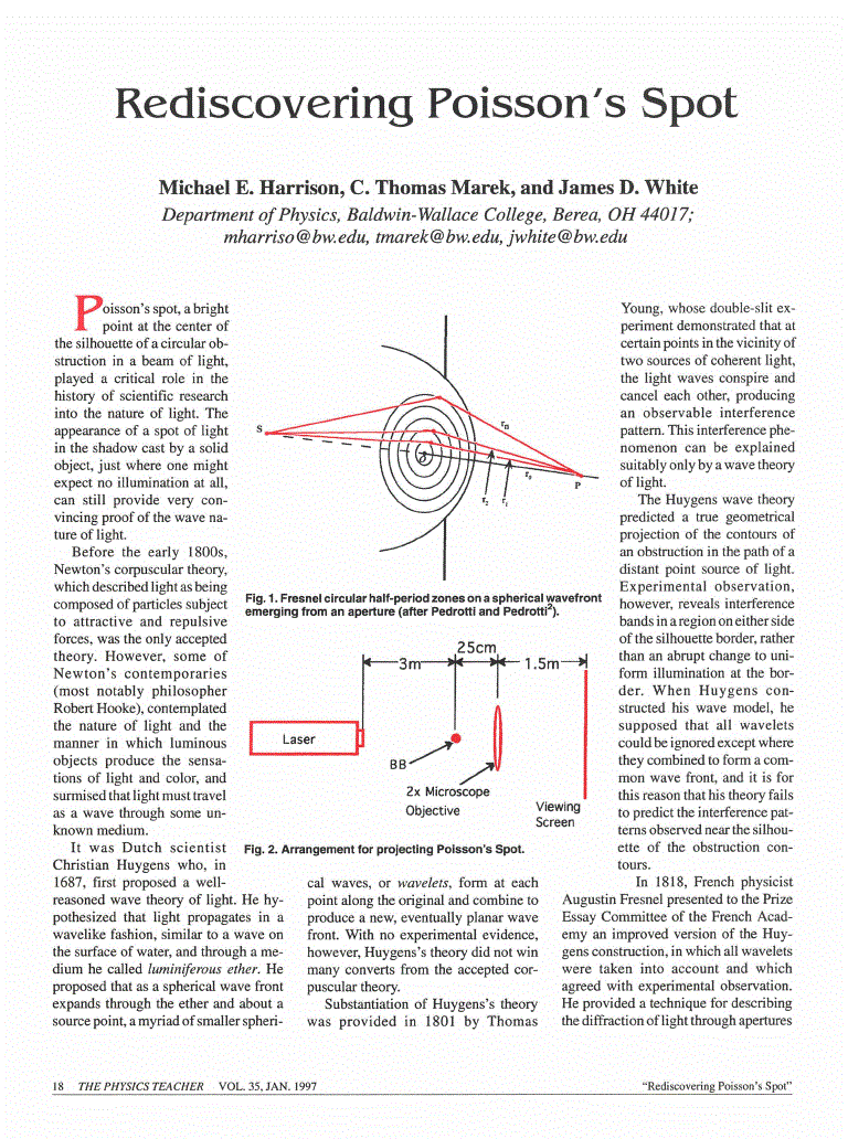 Rediscovering Poisson’s spot | The Physics Teacher | AIP Publishing