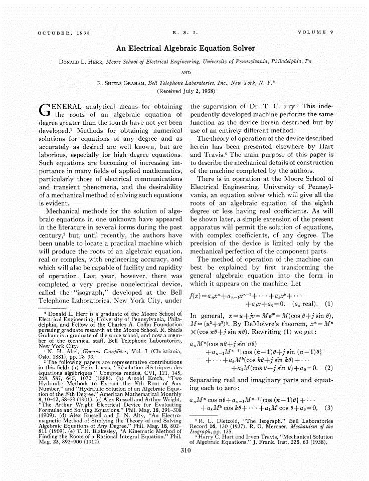 First page of An Electrical Algebraic Equation Solver