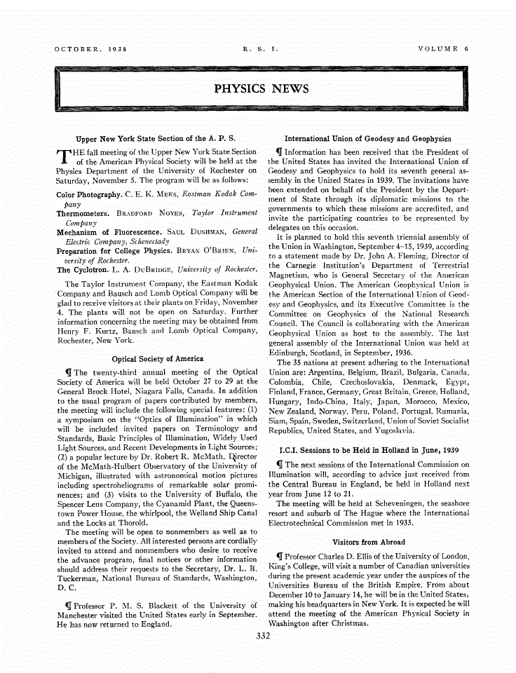 First page of PHYSICS NEWS