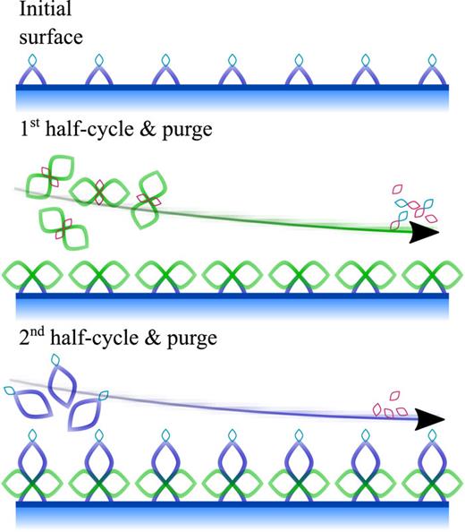 FIG. 1. Schematic example of the self-limiting nature of two alternating ALD half-cycles.