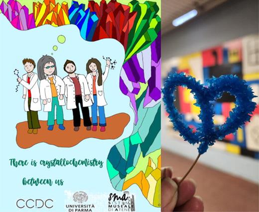 Examples of projects funded: (Left) “There's (Crystallo)chemistry Between Us!” by Giuditta Cicconi and team at the University of Parma and (Right) National Crystal Growing Competition guide by Natalia Alvarez and team at Universidad de la República (Uruguay).