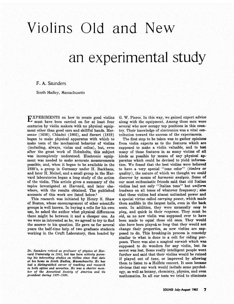 First page of Violins Old and New—An Experimental Study